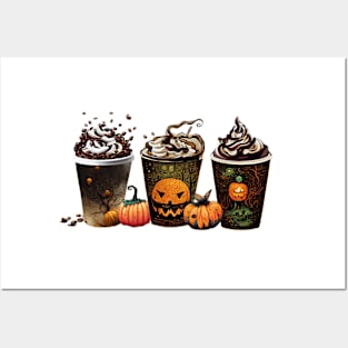 Halloween coffee cups - fall style coffee design Posters and Art